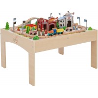 Set Trenulet din lemn Tara Natur - Green Country Wooden Train cu masuta de joaca Set Trenulet din lemn Tara Natur - Green Country Wooden Train cu masuta de joaca